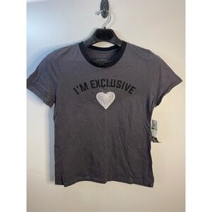 Carbon Copy Womens Im Exclusive Rhinestone Heart Ringer T-Shirt Gray Large NWT